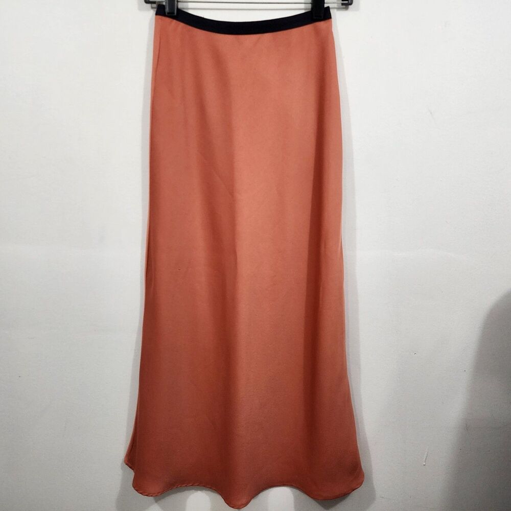 A Loves A Dillard's Long Pull-on Satin Maxi Skirt Rust Orange A-line Womens XS - Picture 6 of 16